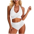 thumbnail image 2 of Gamivast Swimsuits for Women Bikini Sets Push up Halter Cross Front Padded Bra Ruched High Waisted Bottom High Waisted Bikini Beach Tummy Control Swimwear Vacation Swimwear, 2 of 7