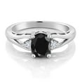 thumbnail image 2 of Gem Stone King 925 Sterling Silver Black Sapphire and White Lab Grown Diamond 3 Stone Engagement Ring for Women | 1.74 Cttw | Oval 8X6MM | Round 2MM | Gemstone September Birthstone | Size 7, 2 of 4