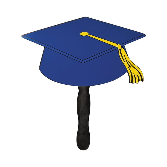 Blue Grad Cap Fan - Party Supplies - 12 Pieces