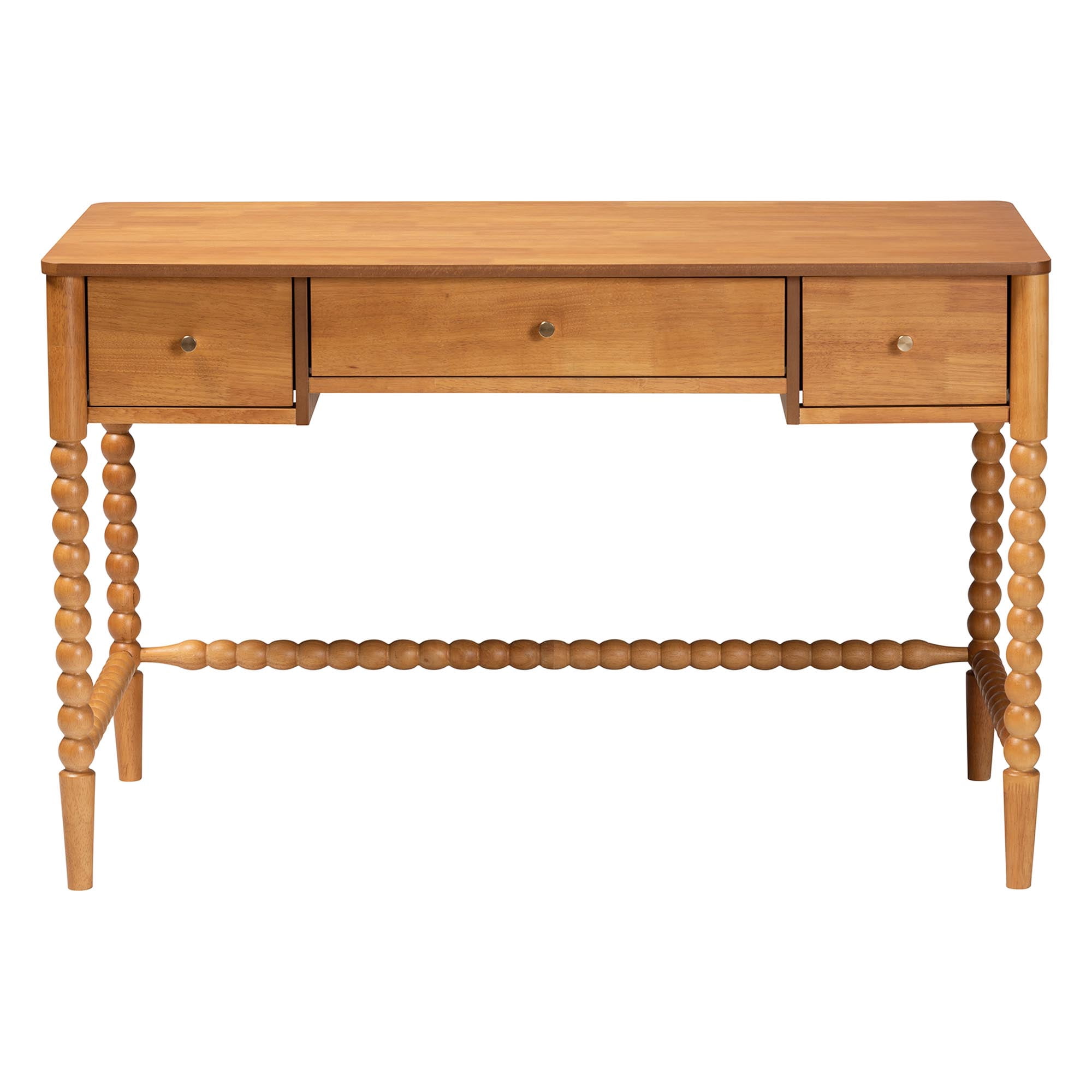 Baxton Studio Lucera Farmhouse Writing Desk, 3-Drawer, Oak Brown
