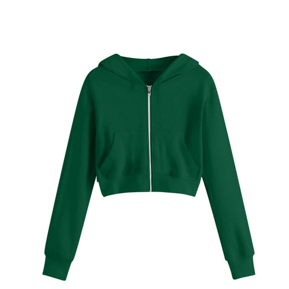 Deals Mwjwdo Zip Up Hoodies for Big Girls Cropped Long Sleeve Sweatshirts Jackets Kids Trendy Y2k Crop Tops Teen Girls Clothes 2025 Green 11 Years