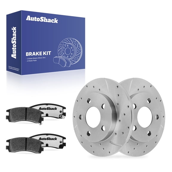 AutoShack Rear Brake Rotors & Ceramic Pads for Chevrolet, Impala 2010, FWD V6 3.5L 3.9L - Silver Zinc Coated Drilled & Slotted - SilverShield Pro - 10.63" (269.9 mm), 5-Lug