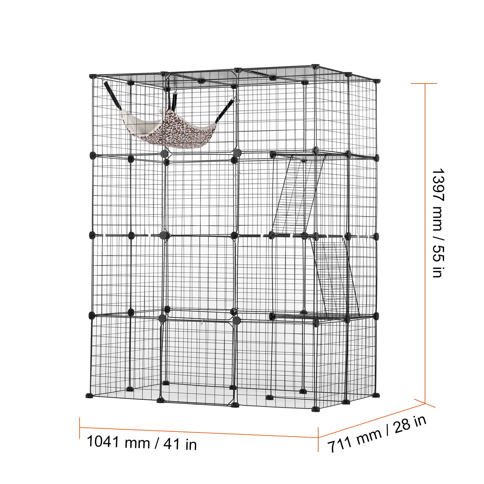 VEVOR Large 4-tier Cat Cage, 41 x 28 x 55", Detachable Metal Wire Cat Enclosure, with 4 Front Doors Hammock Ramp ladders, Indoor & Outdoor Crate Exercise Place Ideal for Kitty, Small Animals, Black