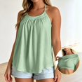 thumbnail image 2 of OOOUM Women Pleated T Back Tank Top Solid Spaghetti Strap Pullover Scoop Neck Flowy Loose Fit Lightweight Beach Casual Layering Camisole Green XL, 2 of 6