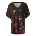 thumbnail image 2 of Gibobby Camisetas de verano para mujer Camiseta suelta informal con cuello en V para mujer, blusa manga corta con estampado(Morado,CH), 2 of 4