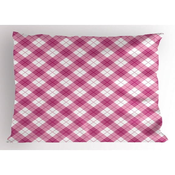 Ambesonne Geometric Pillow Sham, Diagonal Pastel Color, 26" X 20", Fuchsia Pale Pink White