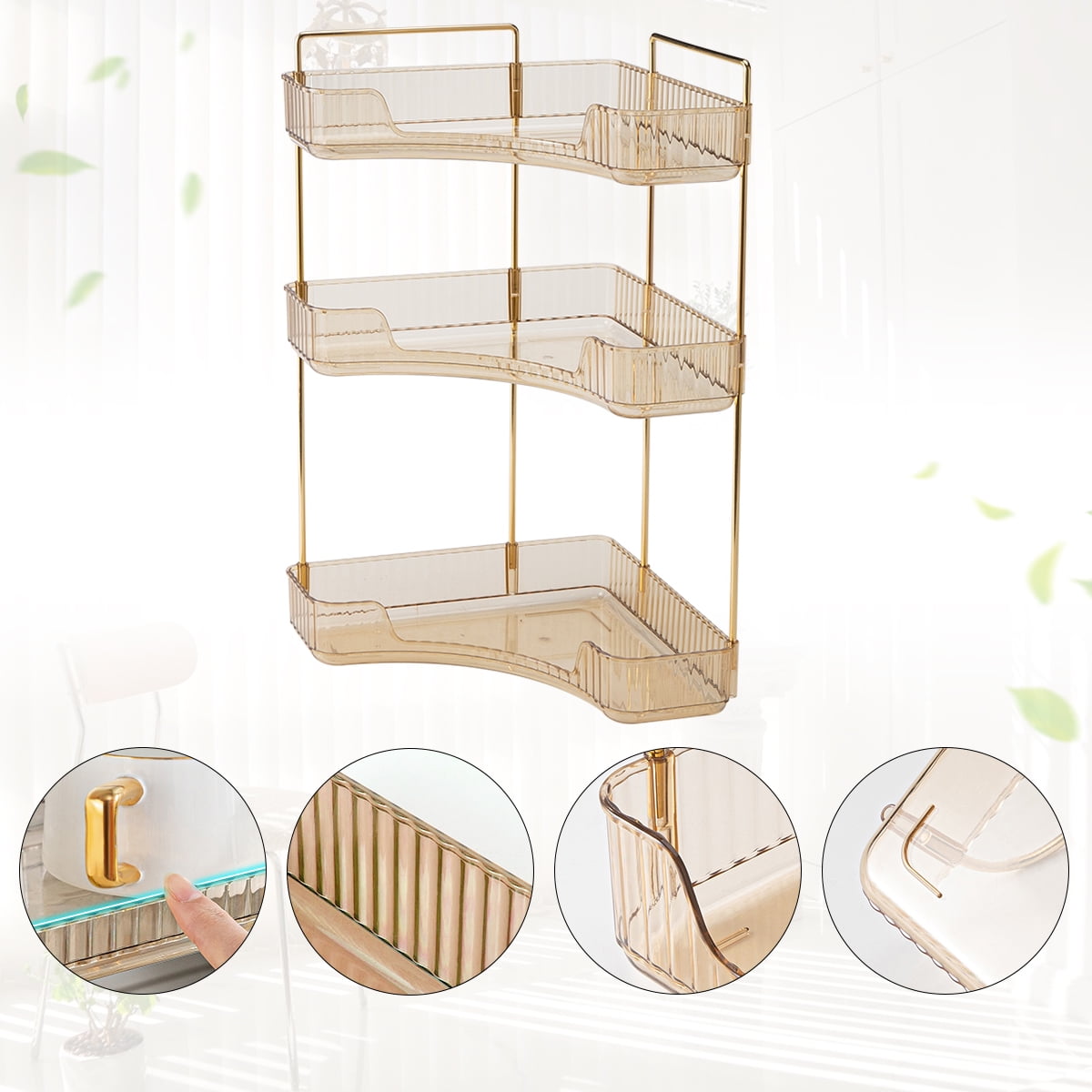 Logianis 3-Tier Bathroom Corner Organizer Countertop Organizer Countertop Storage Vanity Trays Gold