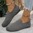 thumbnail image 2 of Knitted Loafers for Women Wide Width Round Toe Breathable Slip on Flat Shoes Comfy Soft Sole Nonslip Walking Shoes Grey Size 9, 2 of 5