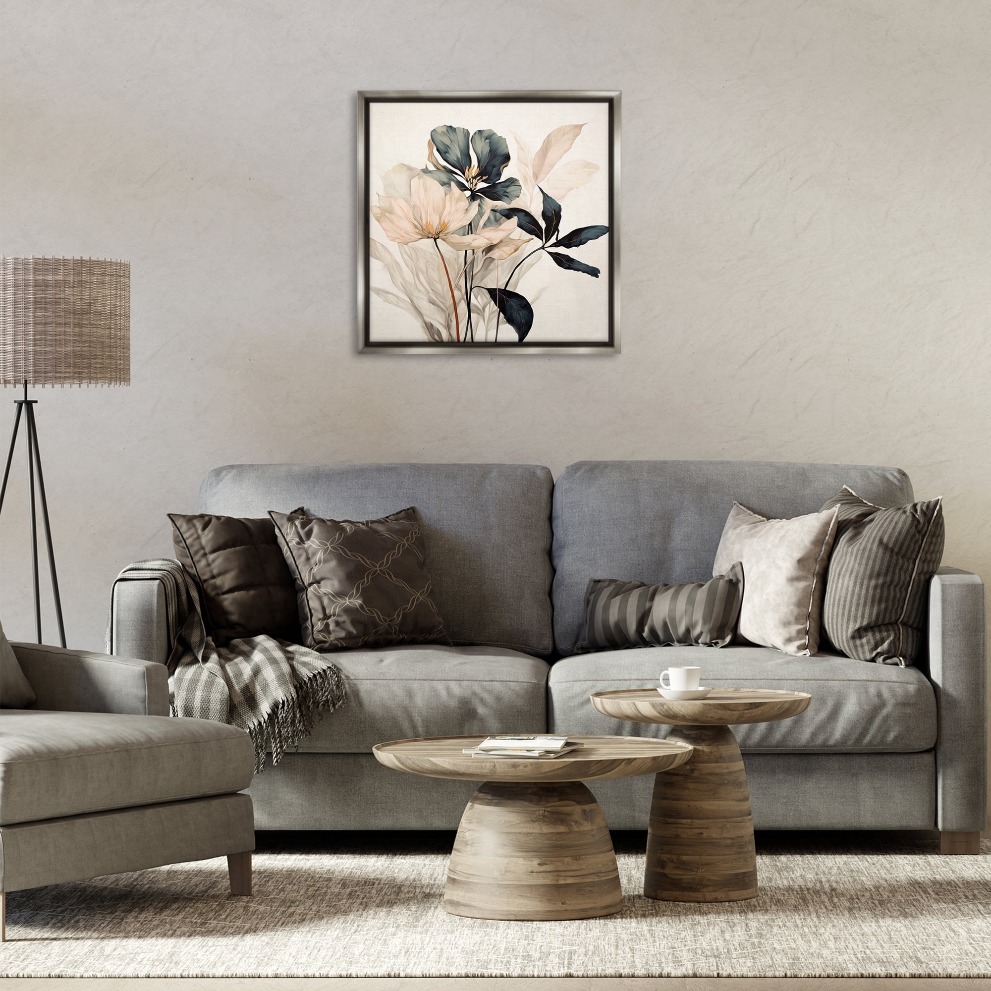 Stupell Industries Lovely Muted Blooms Plants & Flowers Painting Gray Floater Framed Canvas Art Print Wall Art, 25 x 25