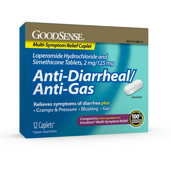 GoodSense Loperamide Simethicone Caplets 2mg/125mg Anti-Gas Anti-Diarrhea