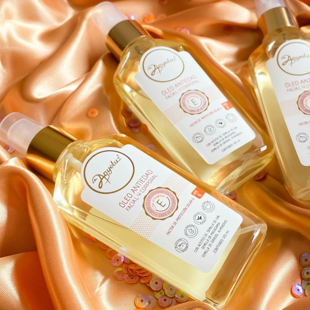 Anti aging face oil Oleo antiedad Anyeluz Daily Moisturizer for Soft, Glowing Skin With Vitamin E and vegetable oils rich in unsaturated fatty acids. Strengthens the natural barrier function