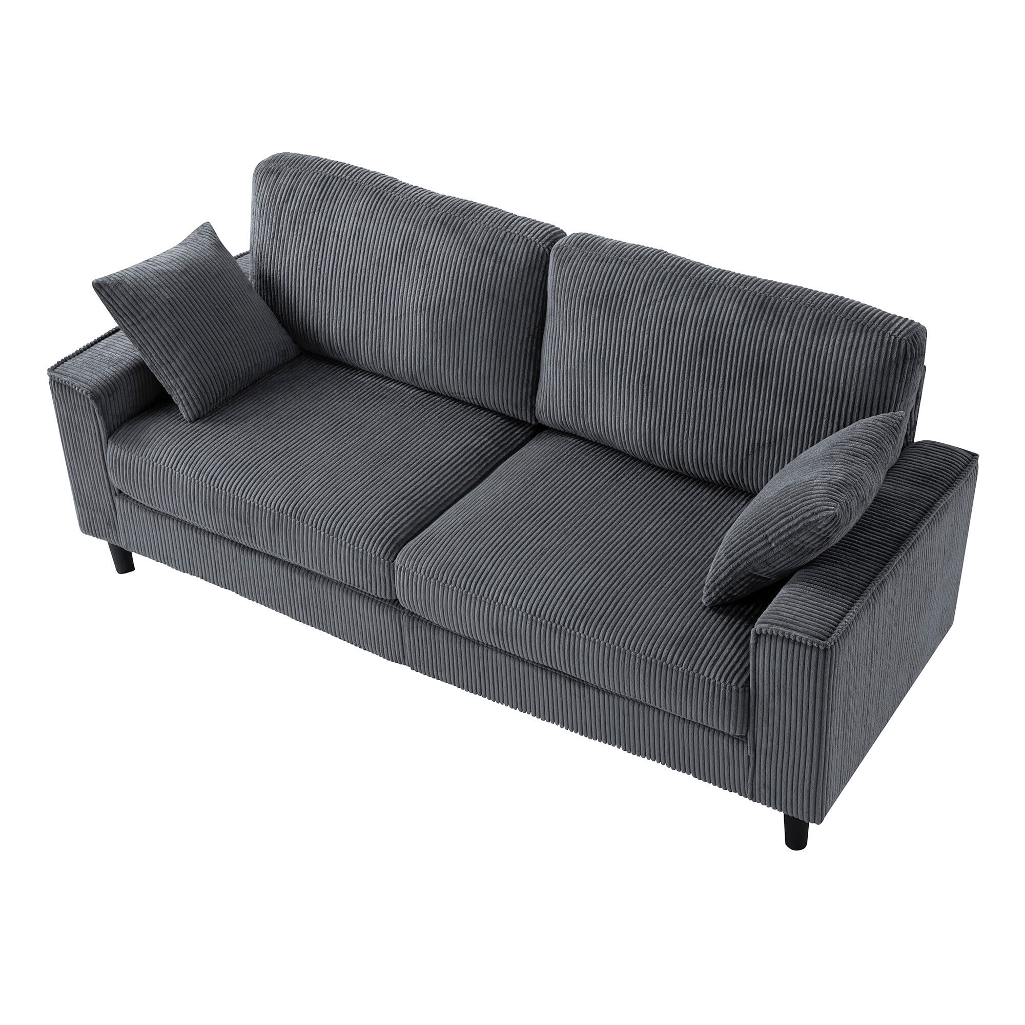 DEALTOPS 82" Corduroy Loveseat Sofa, 2-Seater Upholstered Couch with Sturdy Iron & Wood Frame, Dark Gray