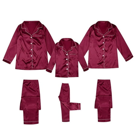 

Family Matching Outfits Satin Silk Button Down Solid Color Two Piece Sleepwear Loungewear Long Sleeve Silky Nightwear Friends Party Casual Family Matching Pajamas 9 Years - 10 Years