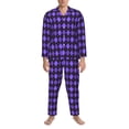 thumbnail image 3 of Daiia purple argyle for Men's Long-Sleeved Pajama Set – Soft & Comfortable Sleepwear Button-Up Pajamas Cozy Lounge Wear-Medium, 3 of 7