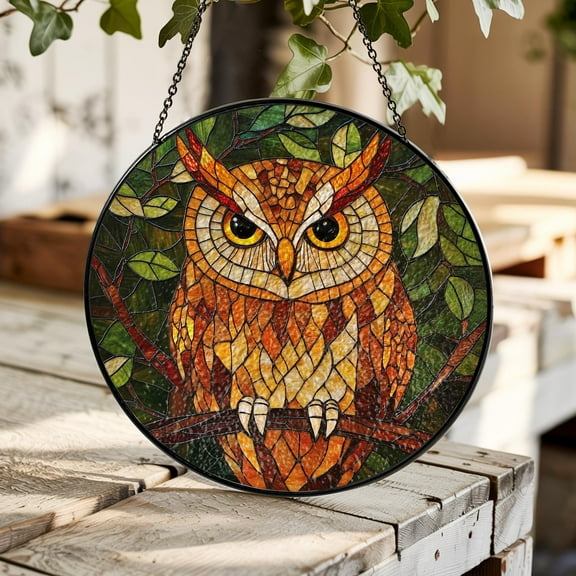 Owl Stained Glass Sun Catcher, Owl Suncatcher, Owl Window Hanging Home Decoration Bird Lover Gift Owl Lover Gift