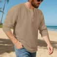 thumbnail image 6 of Men's Henley Shirts Long Sleeve Waffle Casual Pullover T-Shirts Basic Textured 1/4 Button Lightweight Shirts Top (M, Khaki), 6 of 8