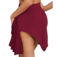 thumbnail image 6 of Doomiva Women Latin Cha-Cha Dance Skirts Side Ruched Mini Skirts Elastic High Waist Ruffle Skirts Burgundy L, 6 of 8