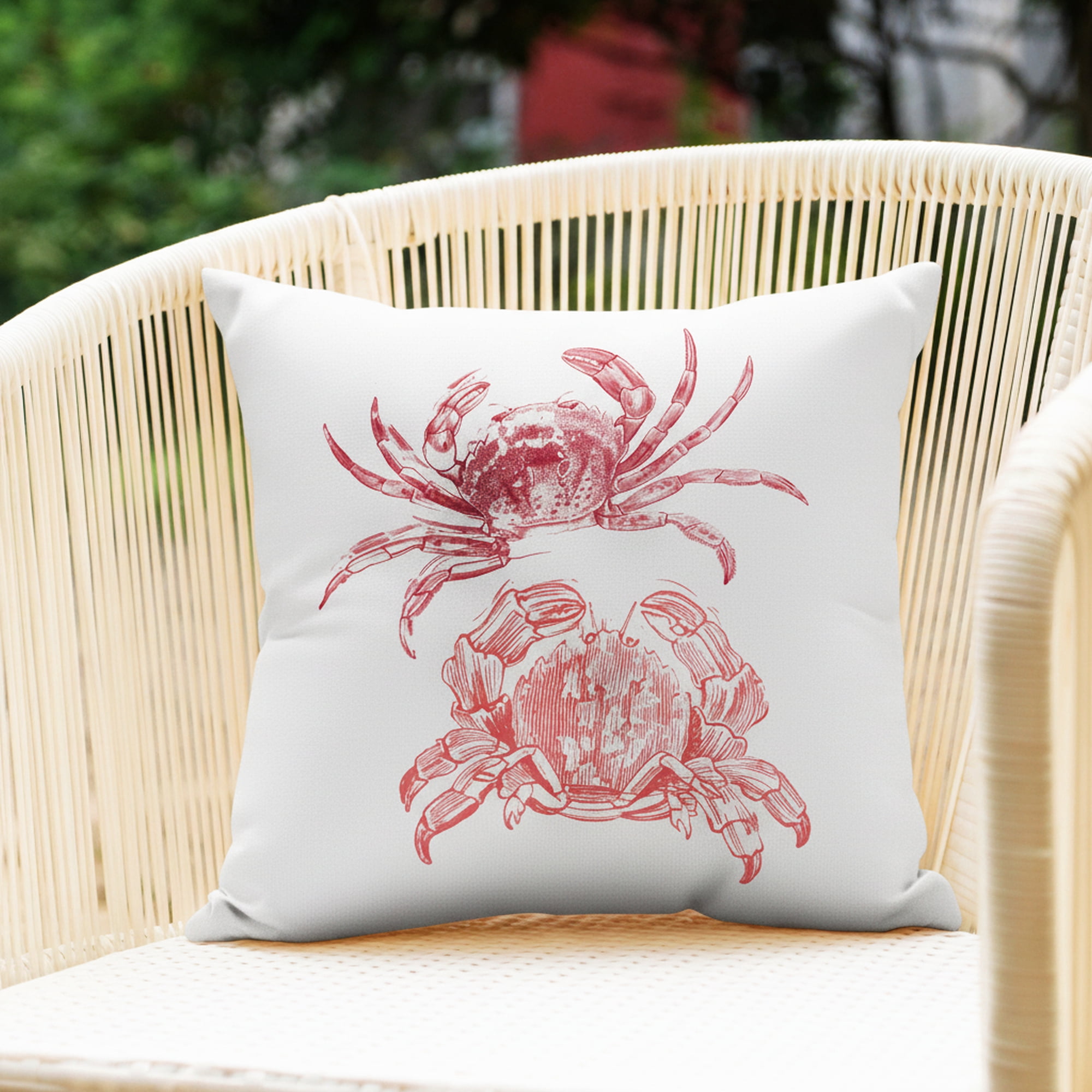 Mainstays 16 in x 16 in Coastal Crab Coral Outdoor Pillow, White