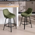 thumbnail image 3 of Zesthouse 25.6" Swivel Counter Height Bar Stools Set of 2, Modern Counter Height Chairs with Backs and Metal Legs, Upholstered Linen Barstools for Kitchen Island, Green, 3 of 10