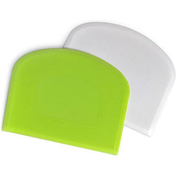 Zhuge Bowl Spatula & Bench Scraper,Flexible Plastic Multipurpose Kitchen Pastry Cutter Tool,Food Scrappers for Bread Dough Baking Cake Fondant Icing,Set of 2 Pieces - White,Green