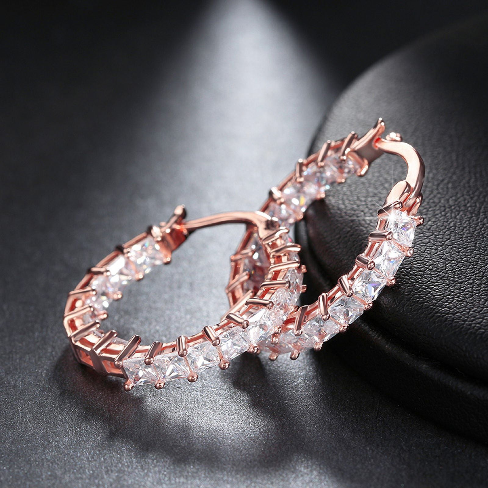 Hoop Earrings for Women Princess Cubic Zirconia White Gold Plated Ginger Lyne Collection