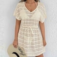 thumbnail image 3 of Vestido de Verano Casual de Moda de Resort de Mujeres Encaje Vestido de Playa con Cordón de Cintura Y Falda Atada con Arco Media Manga Cuello en V Vestido de Verano de las Mujeres, 3 of 5