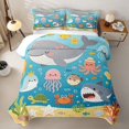 thumbnail image 2 of Manfei Cartoon Ocean Twin Quilt Set, Kawaii Whale Shark Twin Coverlet Set, Bright Blue, 2-Piece, 1 Bedspread and 1 Pillowcase, 2 of 7