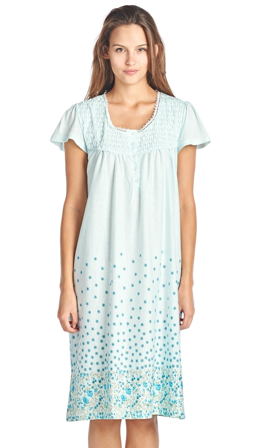 Casual Nights - Casual Nights Women's Smocked Floral Short Sleeve Nightgown - Walmart.com 