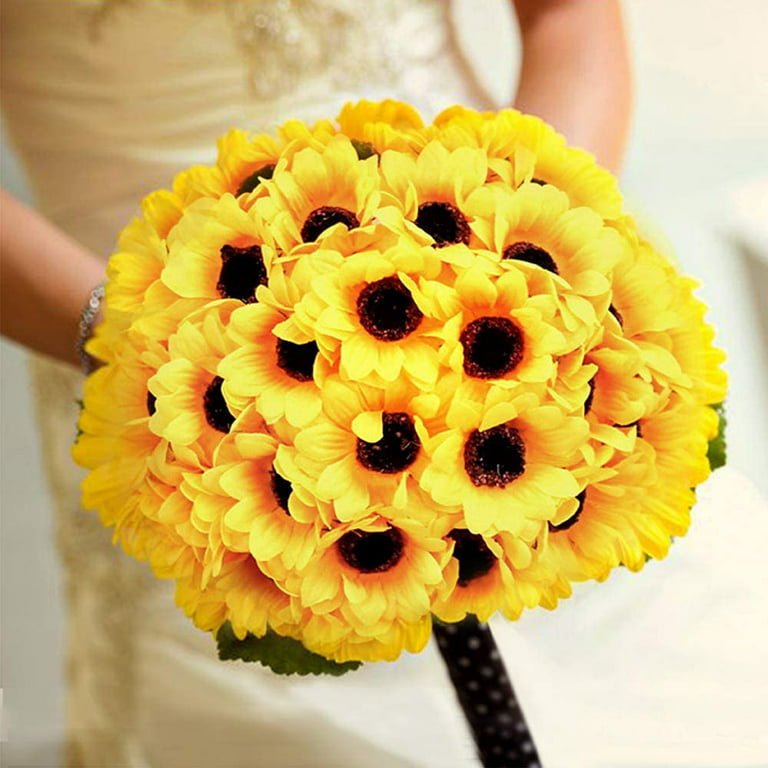 KINWELL 100pcs Mini Artificial Silk Yellow Sunflower Heads 1.8 inch Fabric Floral for Home Decoration Wedding Decor, Bride Holding Flowers,Garden