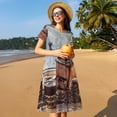 thumbnail image 4 of Balery Oil Lamp Coffee Beans Pattern Womens Dresses Loose Short sleeve Sundresses Swimsuit Coverup 2025 Summer Casual Dress for Women - A-Line Swing Dress, 4 of 6