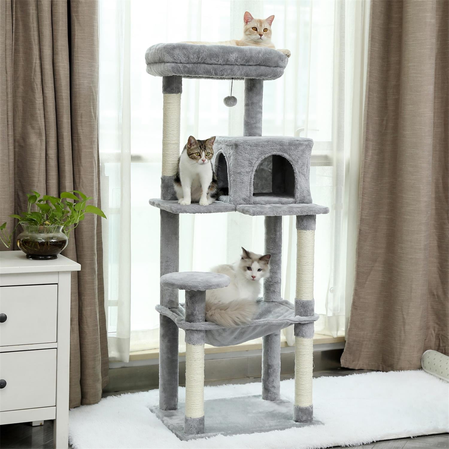 Pefilos 56" Wooden Cat Tower House for Large Cats Cat Tree for Indoor Cats with Cozy Cat Condo, Super Large Hammock and Plush Perches, Gray Pefilos 56" Wooden Cat Tower House for Large Cats Cat Tree for Indoor Cats with Cozy Cat Condo, Super Large Hammock and Plush Perches, Gray