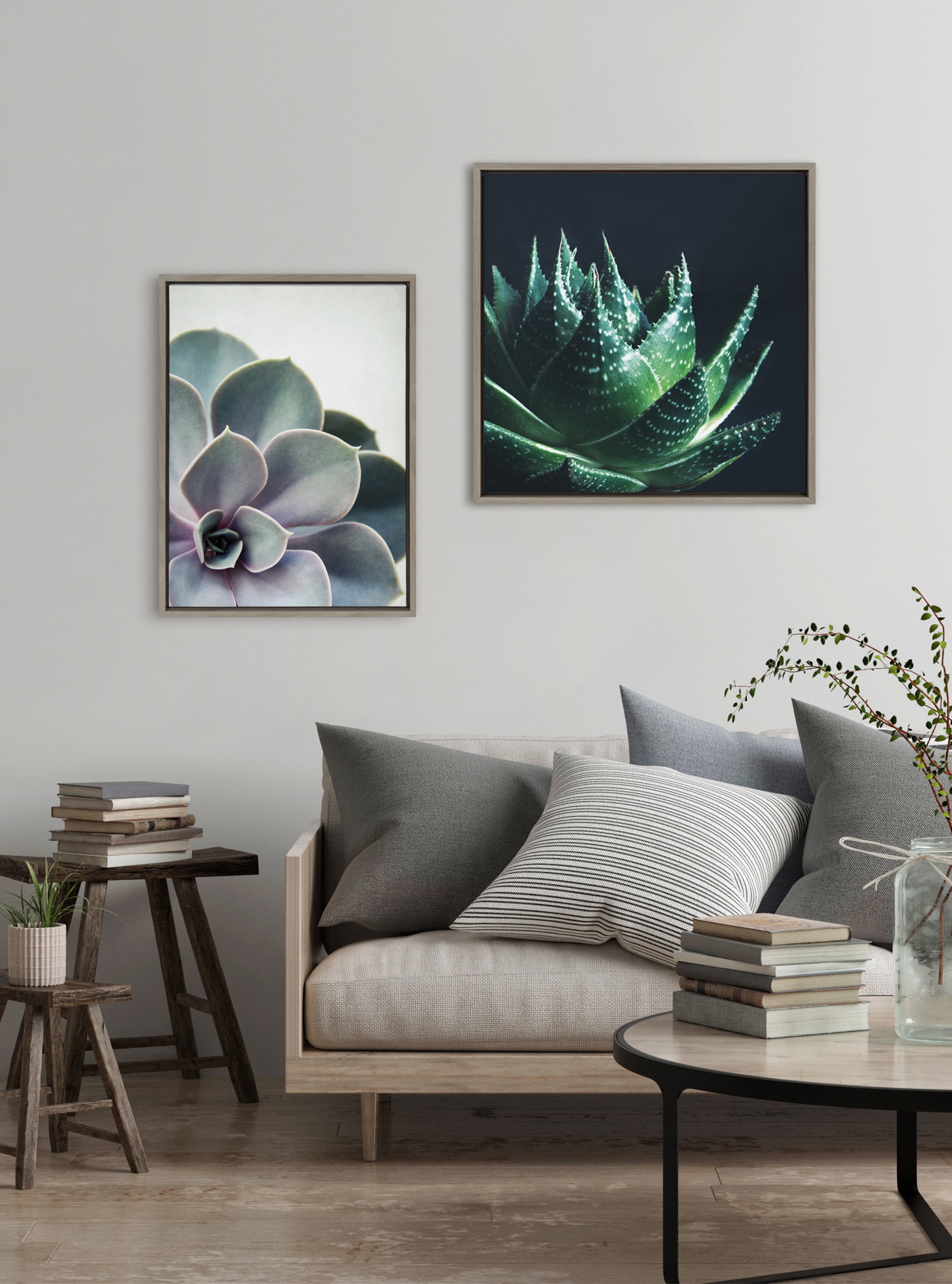 Kate and Laurel Sylvie Succulent Framed Canvas by F2 Images, 18x24 Gray 