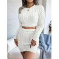 thumbnail image 6 of Women Bodycon Sweater, Mini Skirt Set 2 Piece Cable Knit Cropped Tops Outfit Long Sleeve Jumper White L, 6 of 8