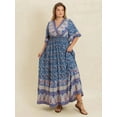 thumbnail image 3 of Women's Plus Size Printed Surplice Half Sleeve Dress with Ruffle Ruched Details in 100% viscose fabric for Fit, 3 of 11