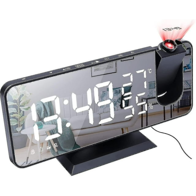 Despertador de proyección LIUXGMXG con radio FM Reloj digital LED pantalla de proyección 180° USB negro