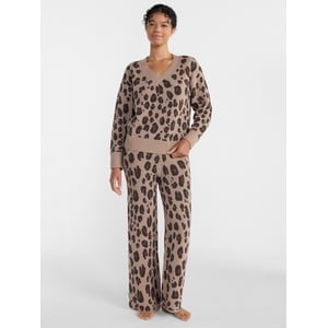 Joyspun Women's Cozy Knit V-Neck Pajama Set
