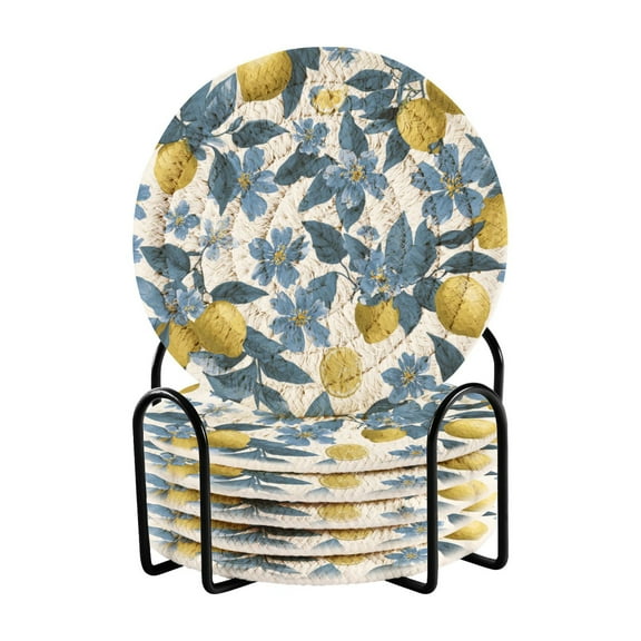 Round Placemats Set of 6 Heat Resistant Washable Kitchen Table Decorations 15.4in Large Lemons