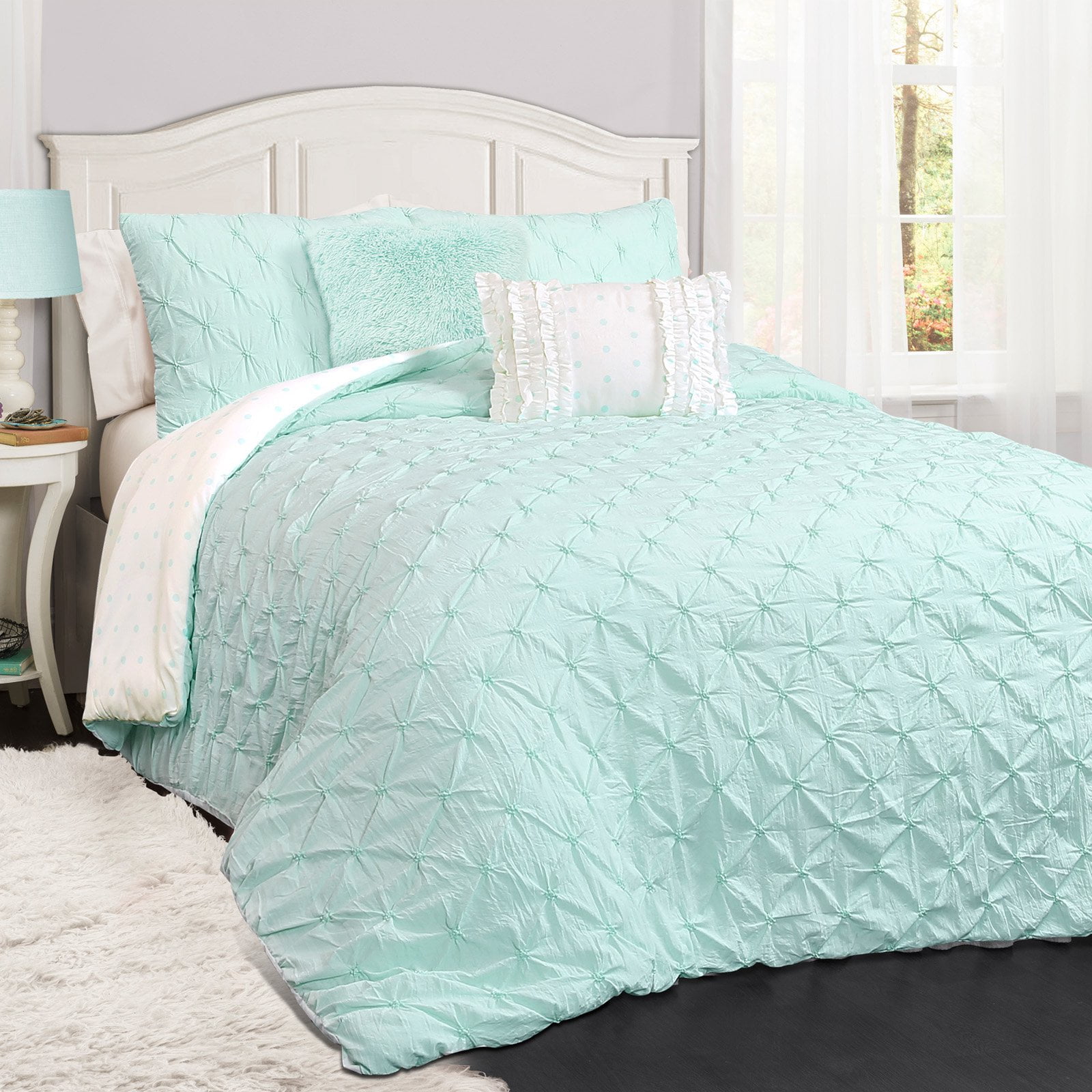 Lush Decor Belle Set di Biancheria da Letto in Stile Rustico Shabby Chic, 3 Pezzi, con Volant, Cotone, Rosa Blush, Full/Queen