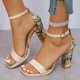 thumbnail image 2 of Bmisegm Women Sandals Fashion New Pattern Flower Print Open Toe Breathable and Comfortable Buckle Strap High Heels Sandals Women Summer Beige 7.5, 2 of 9