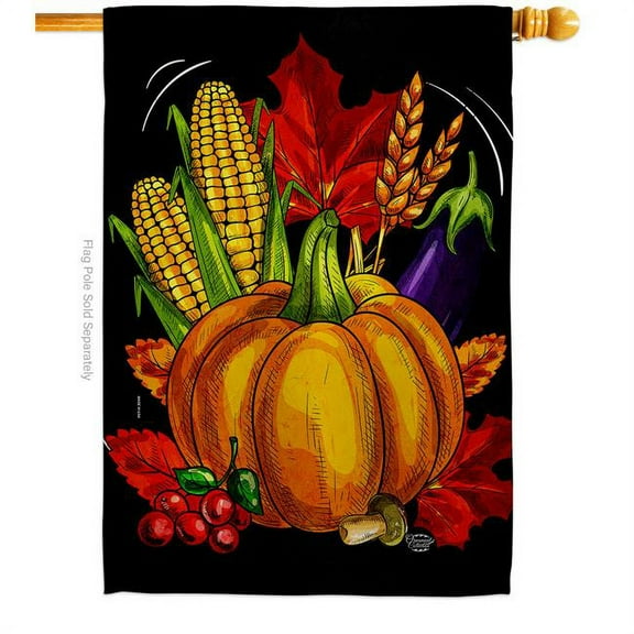 Ornament Collection 28 x 40 in. Traditional Thanksgiving House Flag with Fall Harvest & Autumn Double-Sided Decorative Vertical Flags Decoration Banner Garden Yard Gift