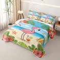 thumbnail image 3 of Castle Fairy Cartoon Beach Flamingo Twin Quilt Set,Cocktail Hibiscus Tropical Border Twin Coverlet Set,Pink Sand, 3 of 7