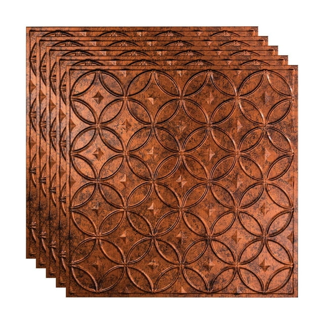 FASÄDE Rings Decorative Vinyl 2ft x 2ft Lay in Ceiling Panel in Moonstone Copper (5 Pack)