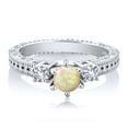 thumbnail image 2 of Gem Stone King 0.56 Ct Round Cabochon White Ethiopian Opal White Created Sapphire 925 Sterling Silver Ring (Size 6), 2 of 2