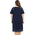 thumbnail image 4 of Women's Nightgown Button Down Sleepshirt Loungewear Short Sleeve V Neck Sleepwear with Pocket Soild Pajamas Dress Plus Size,Blue XL-4XL, 4 of 8