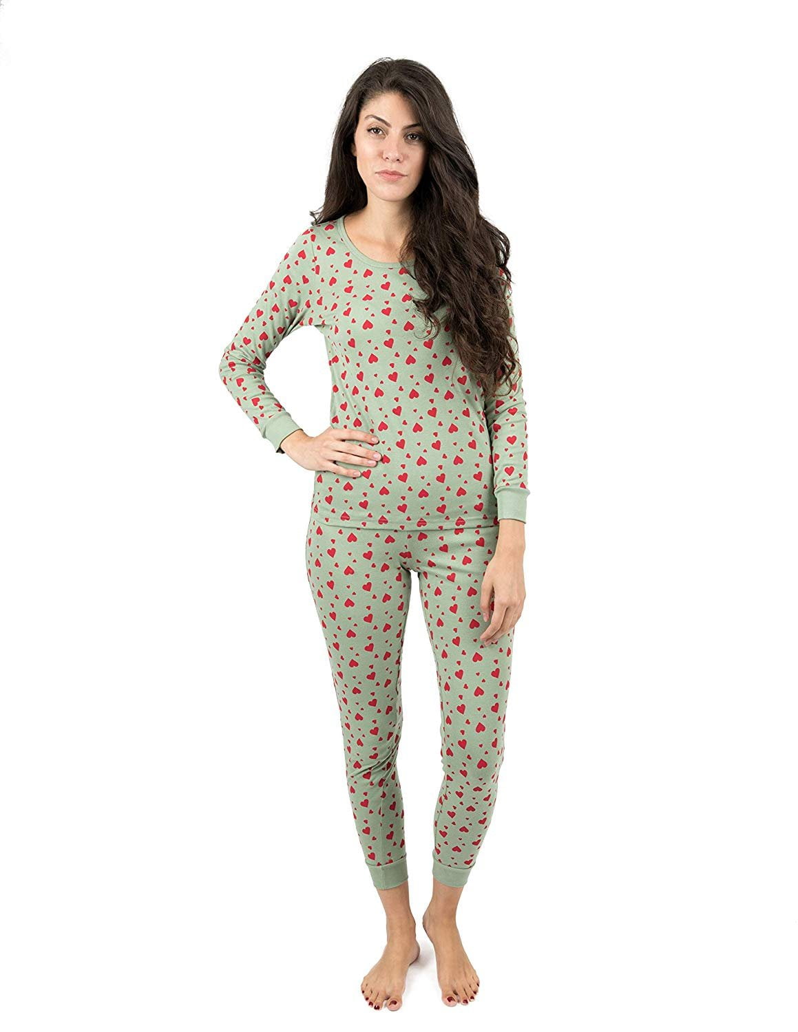 Leveret Womens Pajamas Aqua Hearts 2 Piece Pajama Set 100% Cotton Size ...
