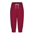 thumbnail image 4 of Lroveb Pantalons Capri pour Femmes avec Cordon de Serrage Pantalons d'Entraînement d'Été Shorts 2024 Taille Haute à Volants Ourlet Plissé Floral Pantalons Décontractés Rouge, 4 of 5