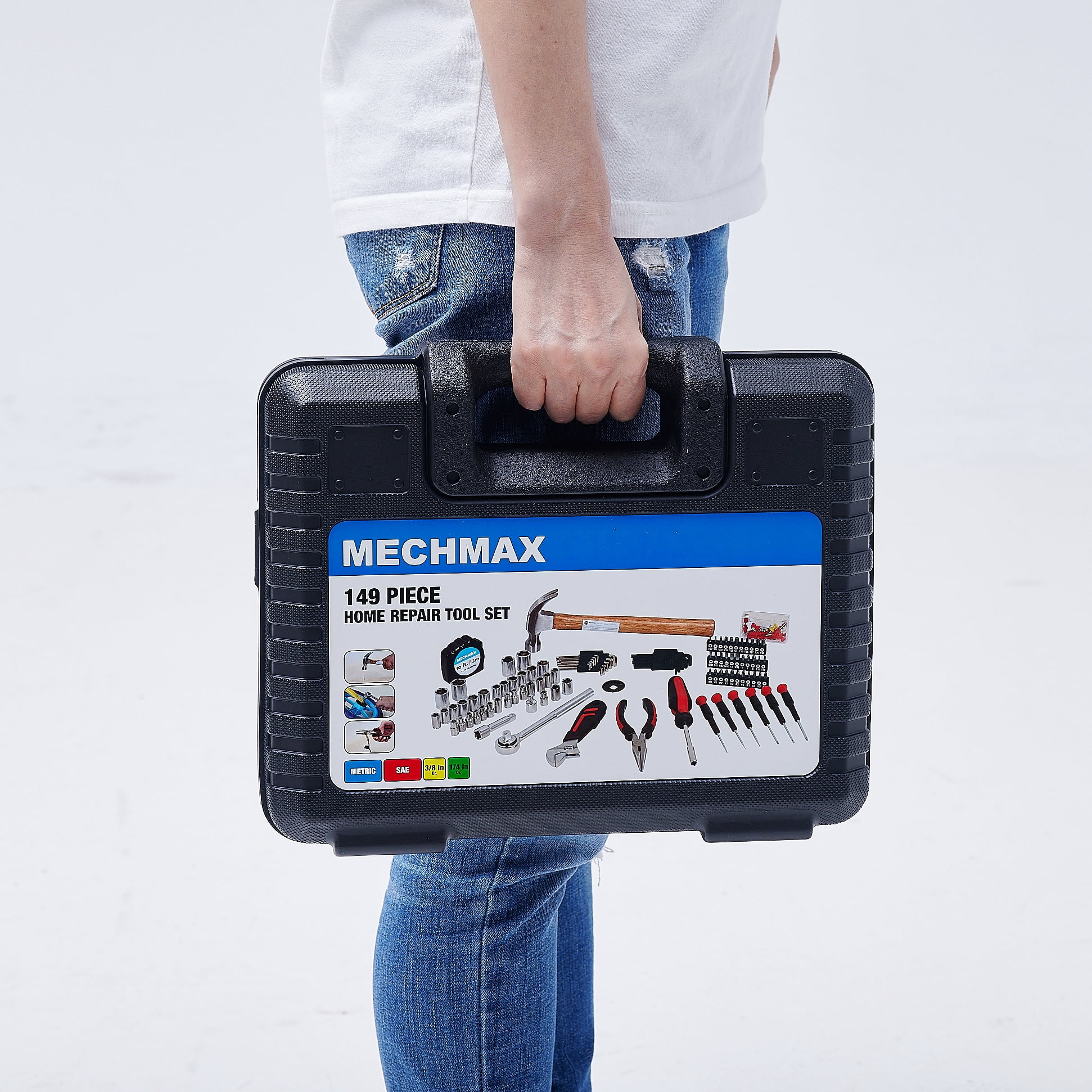 MECHMAX  MM8001 149-Piece Home and Auto Repair Tool Set, Complete Mechanics Hand Tool Kit with Hammer, Socket Wrench, Pliers and Case
