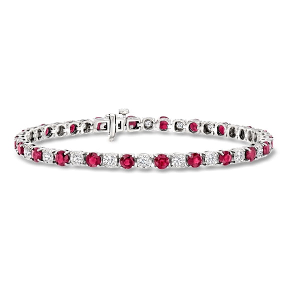 Ross-Simons 6.25 ct. t.w. Ruby and 1.00 ct. t.w. Diamond Tennis Bracelet in Sterling Silver, Women's, Adult