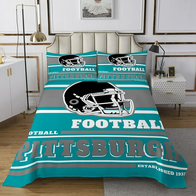 Erosebridal Ensembles de Couvre-Lit Soccer Rugby Format Grand Lit pour Garçons, Turquoise 3 Pcs, Super Douillet, Pittsburgh