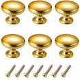 thumbnail image 1 of Juego de 6 pomos redondos dorados para tocador y cajón, de aleación de zinc cromado brillante, tipo hongo, con un solo orificio, para gabinete, muebles, cajón de cocina, 1 of 5